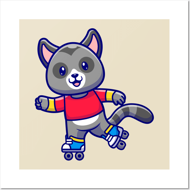 Cute Racoon Playing Roller Skate Cartoon Wall Art by Catalyst Labs